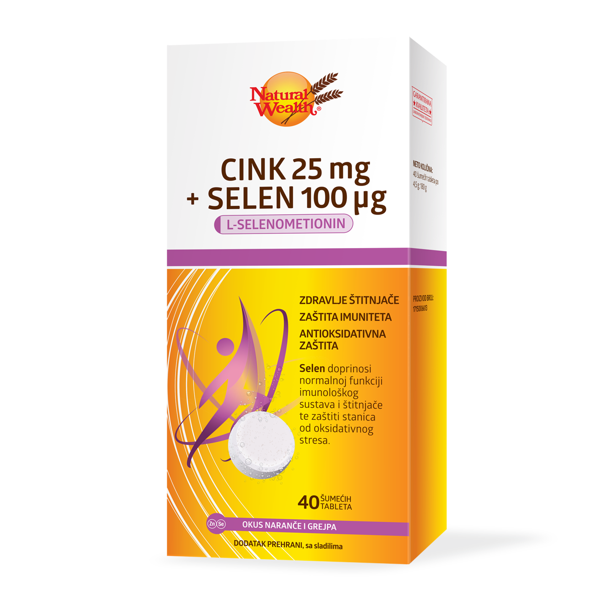 NATURAL WEALTH Cink 25mg + Selen 100mcg šumeće tablete a 40