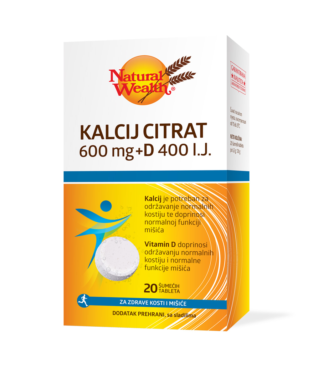 NATURAL WEALTH Kalcij citrat 600mg + D 400 IU šumeće tablete a 20