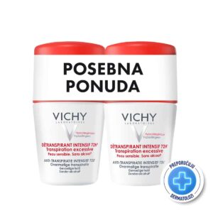 VICHY Deo Roll on 72h invisible za regulaciju prekomjernog znojenja 2x50 ml (zeleni poklopac) PROMO