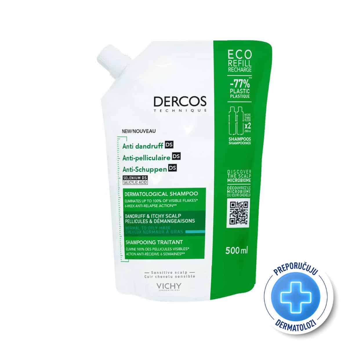 VICHY Dercos Sensitive šampon za normalnu i masnu kosu 390 ml REFILL